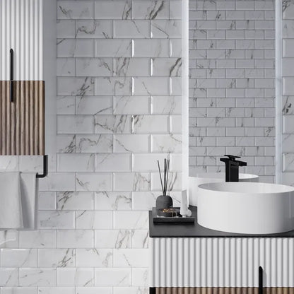 Carrelage mur intérieur effet marbre blanc brillant Metro l.10 x L.20 cm ARTENS