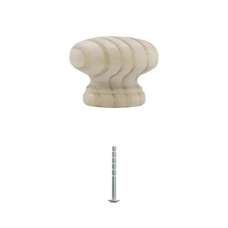 Bouton de meuble rond, bois naturel, Diam.40 mm