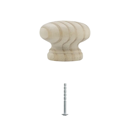 Bouton de meuble rond, bois naturel, Diam.40 mm