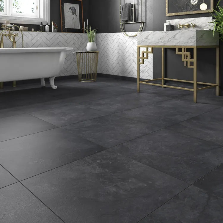 Carrelage mur / sol effet pierre noir Sicile l.60 x L.60 cm