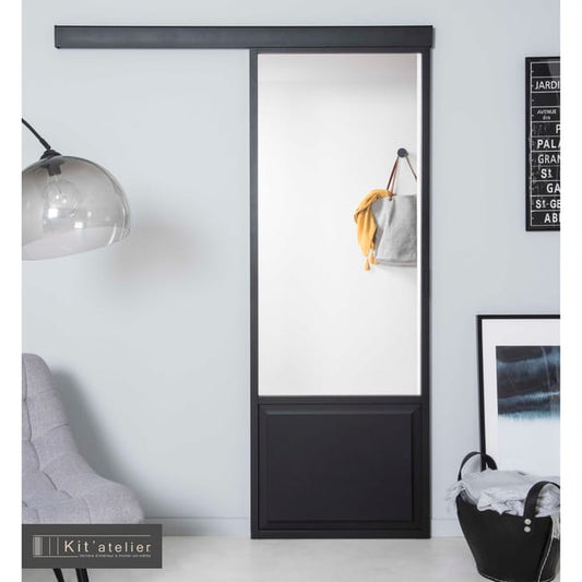Porte coulissante personnalisable aluminium + verre + mdf Atelier vitrée, H.204