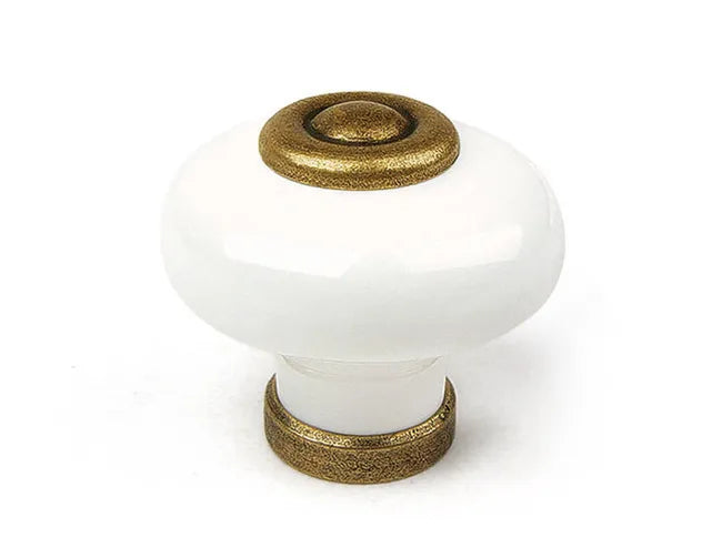 Bouton de meuble rond, porcelaine blanc, Diam.31 mm
