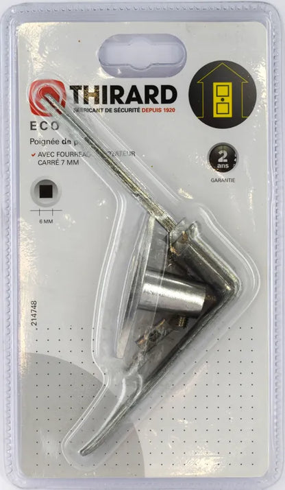 Bouton et béquille pour serrure en applique horizontale, carré 6mm/adaptateur7mm