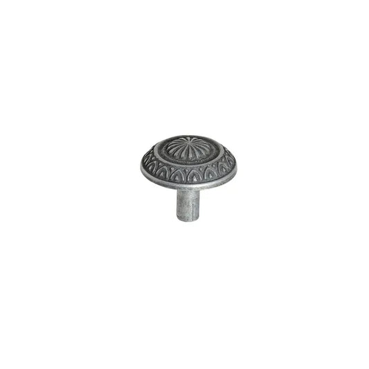 Bouton de meuble rond, zamak argent vieilli, Diam.34 mm