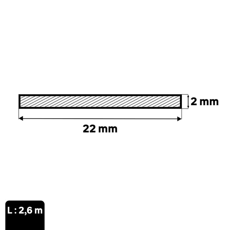Plat aluminium brut argent lisse, L.2600 mm