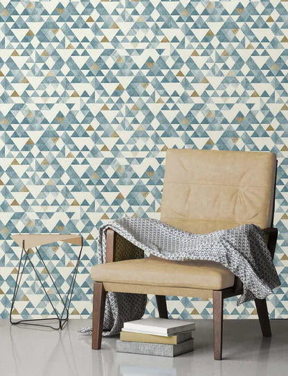 Papier peint vinyle Triangle tribal bleu et ocre