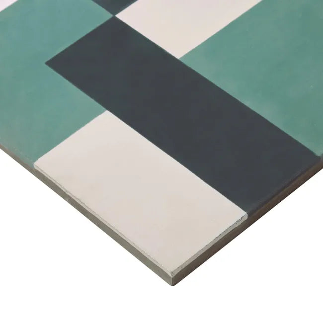 Carreau de ciment sol intérieur effet ciment vert clair, vert foncé, blanc Peoni